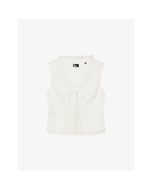 The Kooples White Sleeveless V-Neck Cotton Top