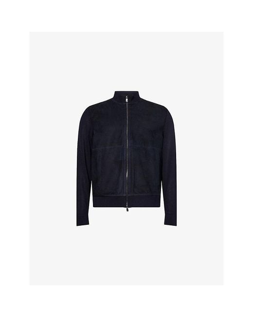 Corneliani Blue Contrast-Knit Regular-Fit Suede Jacket for men