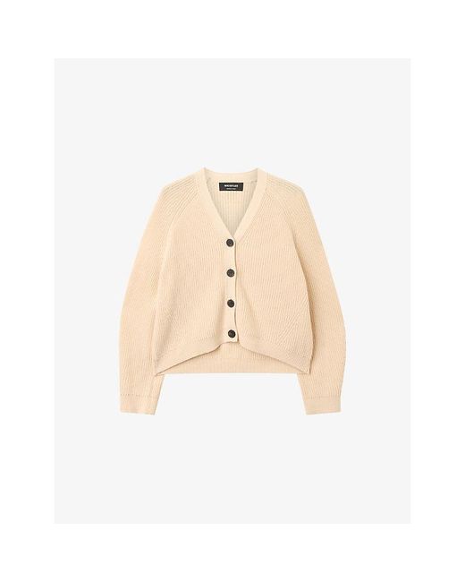 Whistles Natural V-Neck Knitted Cotton Cardigan