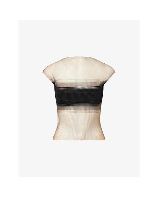 GRACE LING Multicolor Evanescent Censor Cap-Sleeve Sheer-Knit Top