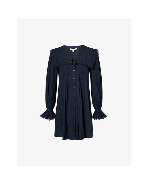 Barbour Blue Tisbury Embroidered Cotton Mini Dress