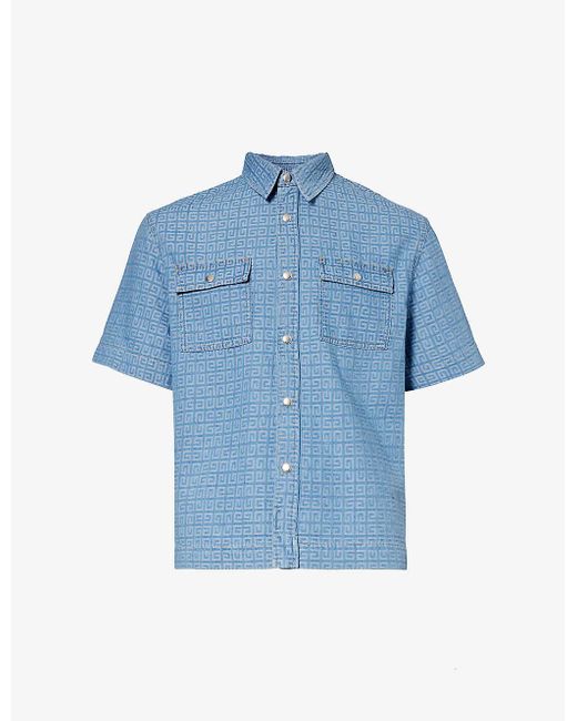 Givenchy Blue 4g-logo Flap-pocket Boxy-fit Denim Shirt for men