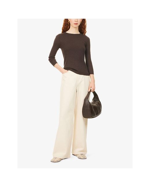 Vince Brown 3/4 Sleeve Boat-Neck Cashmere And Silk Blend Jumper