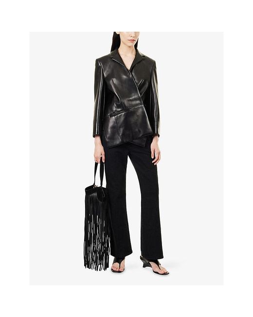 Khaite Black Palto Asymmetric Leather Jacket