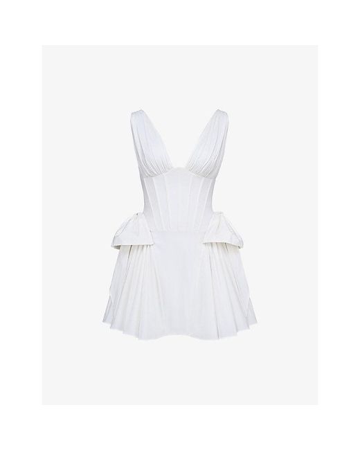 House Of Cb White Amalia Corset-Bodice Stretch-Cotton Mini Dress