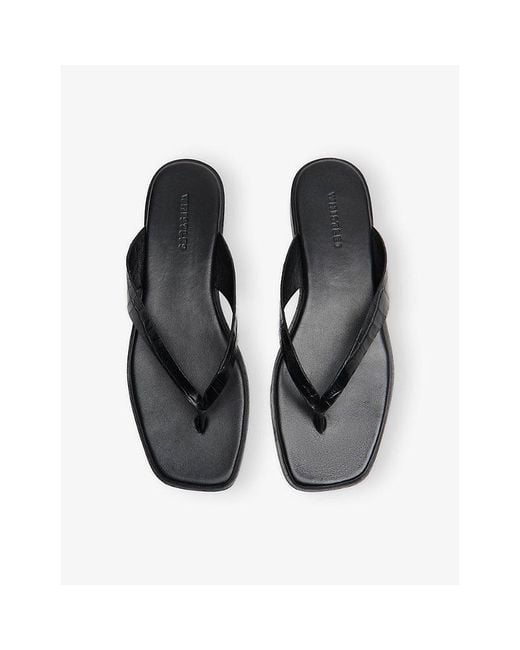 Whistles Black Croc Embossed Leather Flip-Flops