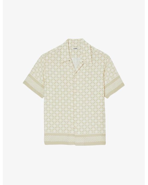 Sandro White Graphic-print Loose-fit Woven Shirt for men