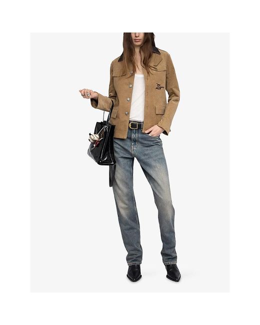 Zadig & Voltaire Brown Veram Contrast-Collar Cotton-Corduroy Jacket