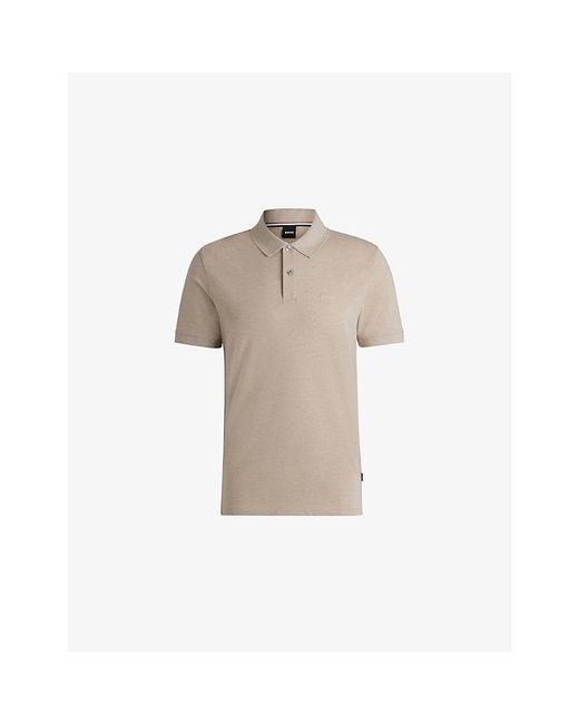Boss Natural Logo-Embroidered Short-Sleeve Cotton Polo Shirt for men