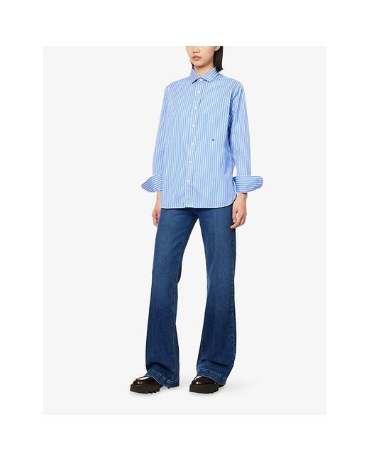 PAIGE Blue Leenah Wide-Leg Stretch-Denim Jeans