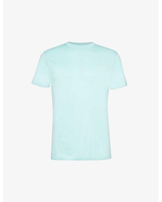 Emporio Armani Blue Logo-print Relaxed-fit Woven-blend T-shirt for men