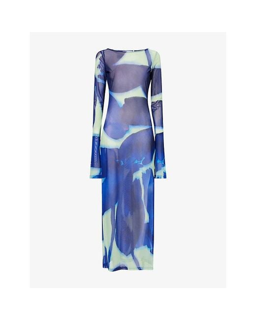 Rat & Boa Blue Santino Long-Sleeve Stretch-Mesh Maxi Dress