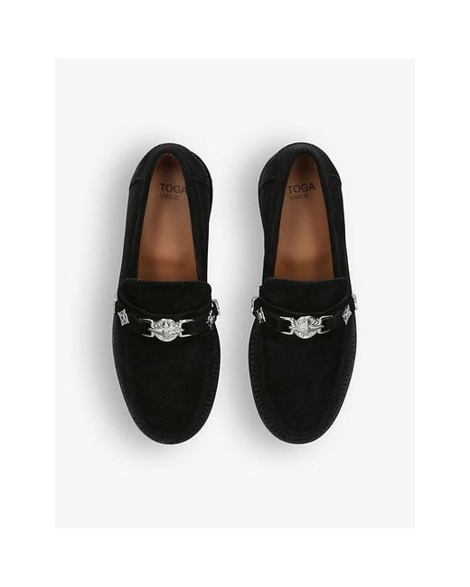 Toga Virilis Black Hardware-embellished Suede Loafers for men