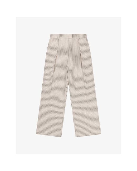 OMNES White Striped Wide-Leg Linen-Blend Trousers