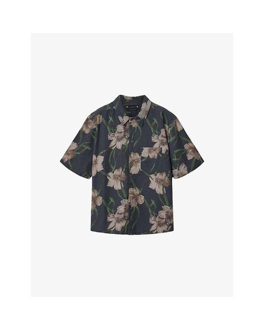 AllSaints Gray Climber Floral-Print Cotton Shirt for men