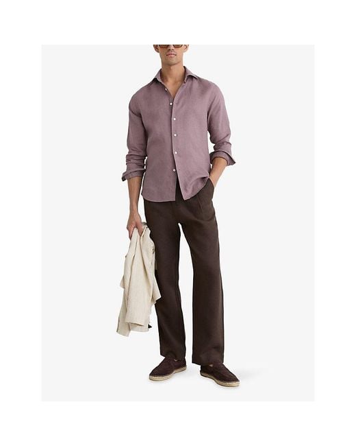 Reiss Purple Ruban Classic Collar Linen Shirt for men