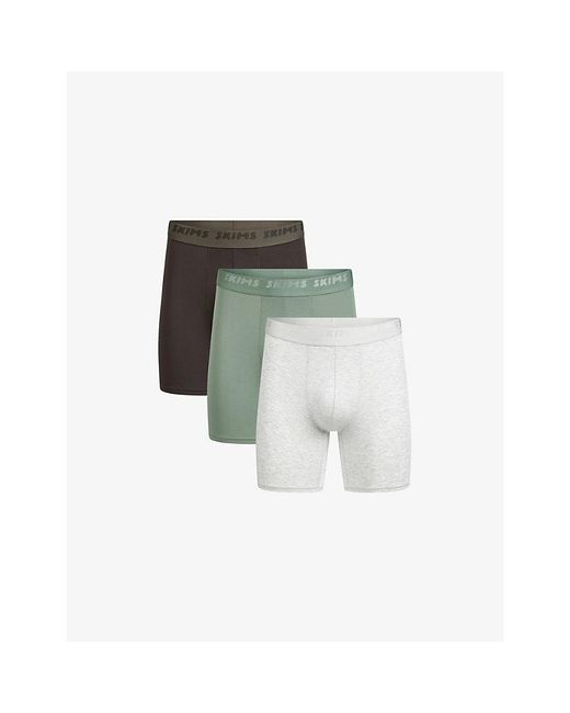 Skims Green Branded-Waistband Pack-Of-Three Stretch-Jersey Boxer Briefs for men