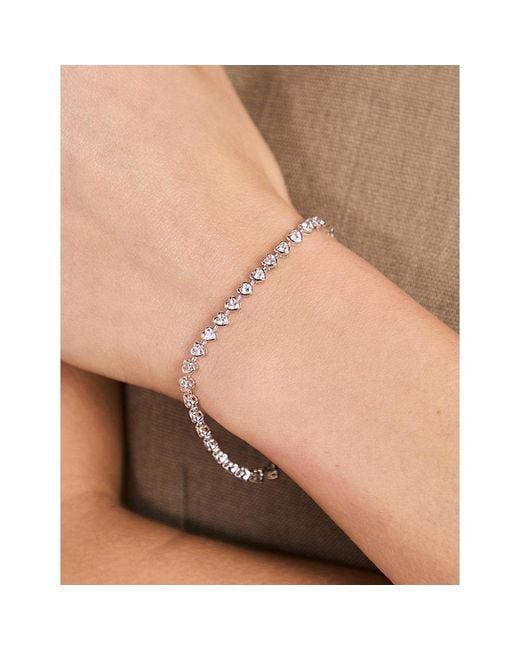 Astrid & Miyu White Bezel Heart Rhodium-Plated Brass And Cubic Zirconia Tennis Bracelet