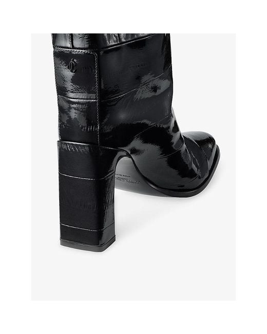 Jimmy Choo Black Caly 85 Shiny Eel-Embossed Leather Knee-High Boots