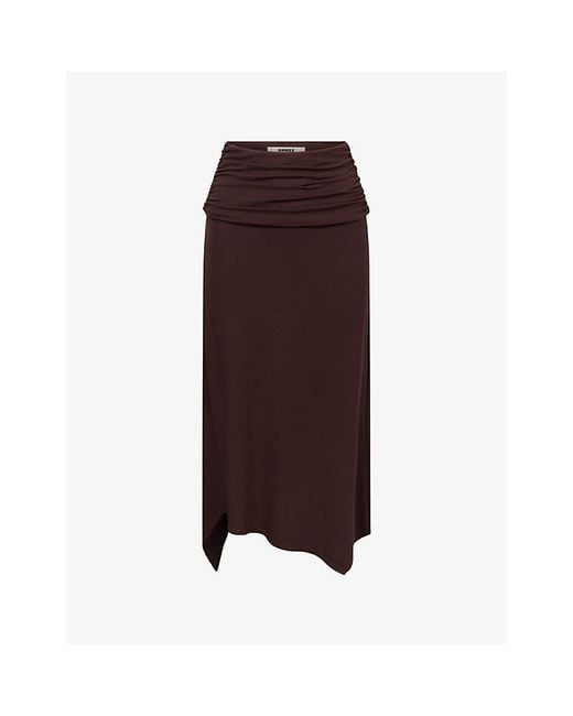 OMNES Brown Cancun Asymmetric-Hem Stretch-Jersey Midi Skirt
