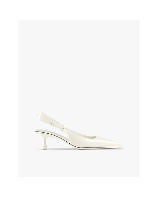 Jimmy Choo White Amel Pointed-Toe Sling-Back Patent-Leather Heeled Courts