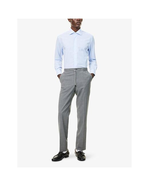 Corneliani Blue Regular-Fit Stripe-Print Wrinkle-Free Cotton Shirt for men