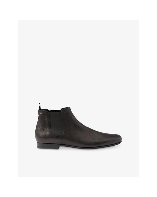 Prada Black Round-Toe Leather Chelsea Boots for men