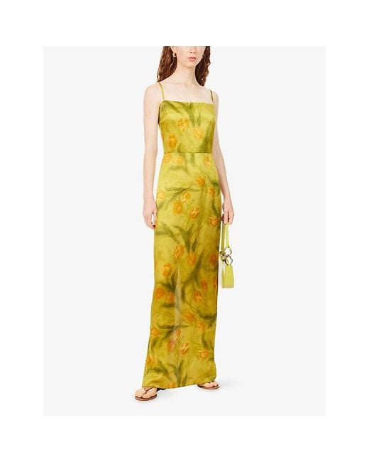 Reformation Yellow Frankie Floral-Print Silk-Charmeuse Maxi Dress