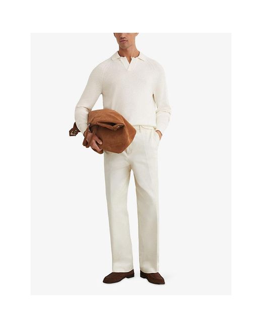 Reiss White Open-Collar Cotton Polo Jumper for men