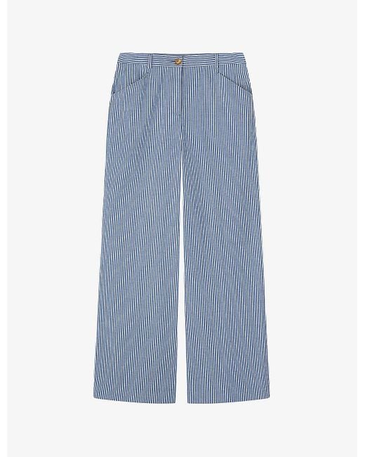 L.K.Bennett Blue Gene Stripe-pattern Wide-leg Mid-rise Stretch-woven Trousers