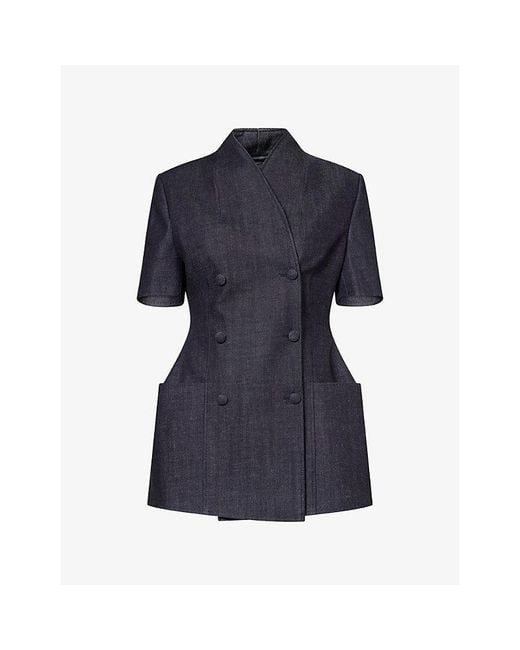 Mona Alshebil Blue Hourglass Double-Breasted Denim Blazer
