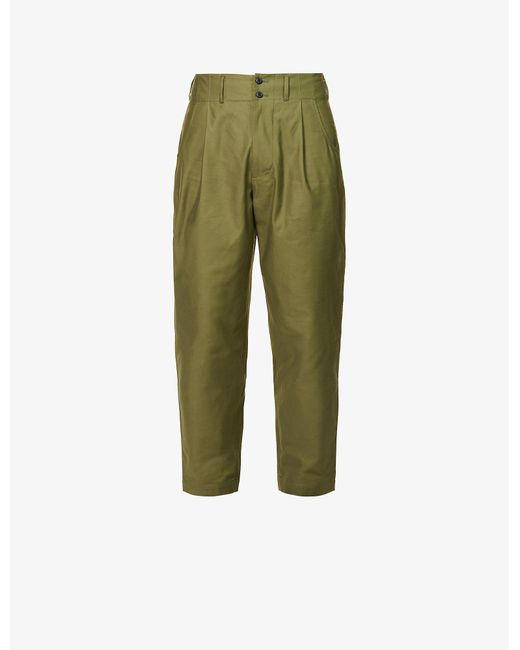 Nicholas Daley Green Pleated Notched-waist Relaxed-fit Wide Tapered-leg Cotton Trousers for men
