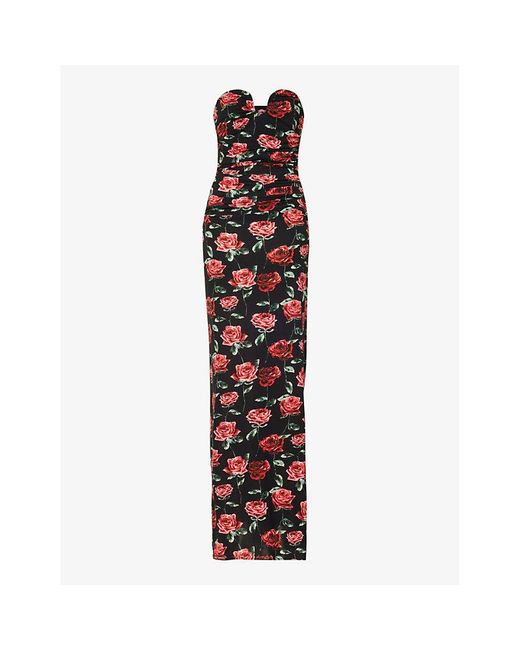 Magda Butrym Floral-print Strapless Stretch-woven Maxi Dress in Red | Lyst