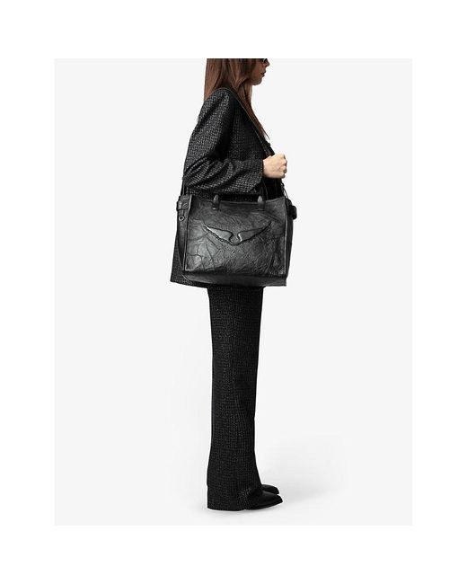 Zadig & Voltaire Black Angel Crinkle-Effect Leather Tote Bag