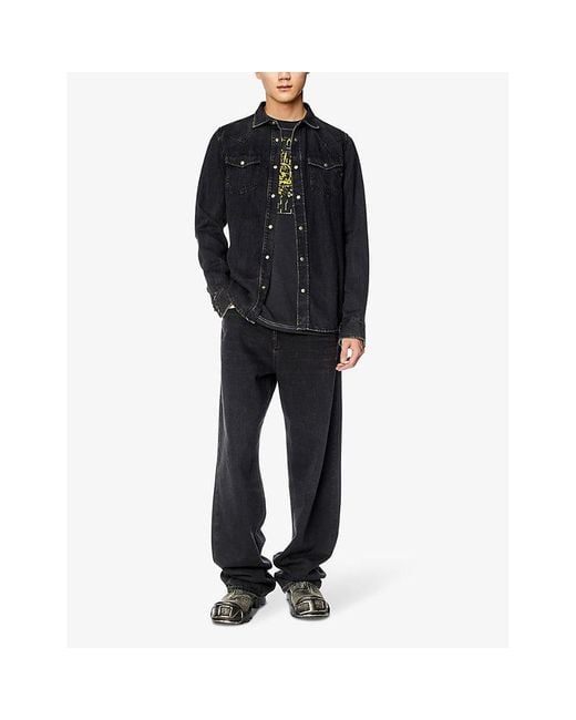 DIESEL Blue Vega Patch-Pocket Regular-Fit Denim Overshirt for men