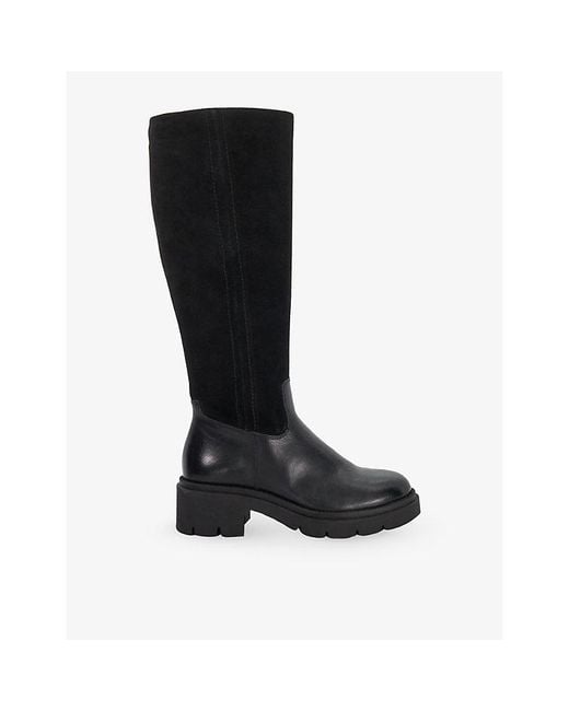Dune Black Tallon Leather And Suede Knee-High Boots