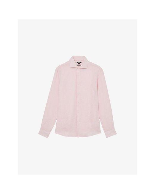 Reiss Pink Ruban Cutaway-Collar Linen Shirt for men