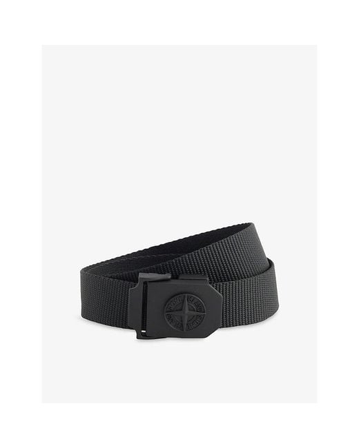 Stone Island Black Compass Buckle Woven Belt for men