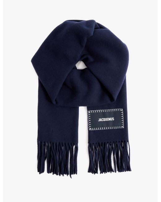 Jacquemus Blue L'encharpe Brand-patch Wool Scarf for men