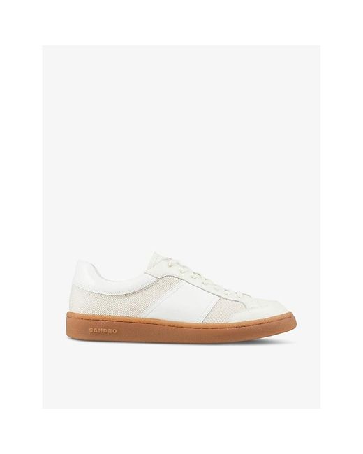 Sandro White Logo-print Leather And Mesh Low-top Trainers for men