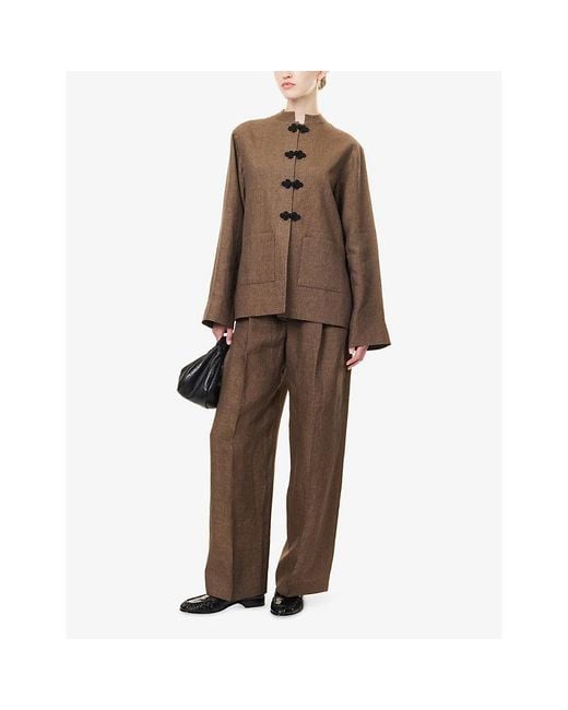 RÓHE Frames Brown Drawstring Relaxed-Fit Linen Trousers