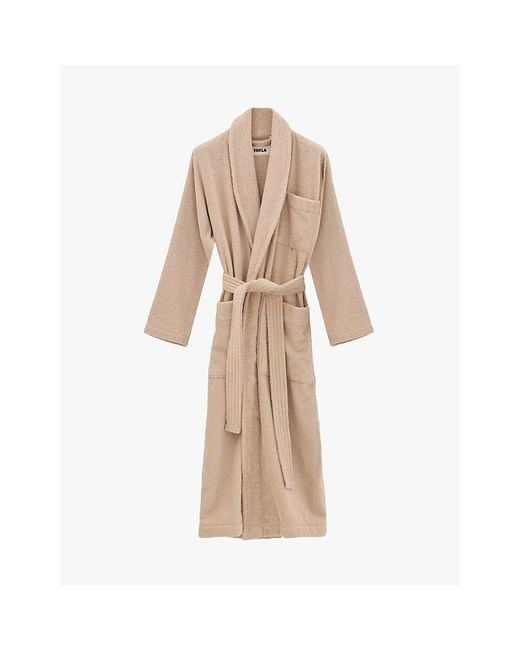 Tekla Natural Shawl-Collar Removable-Belt Cotton Robe