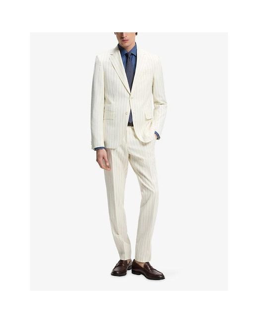 Boss White Pinstriped Slim-Fit Wool-Blend Suit for men