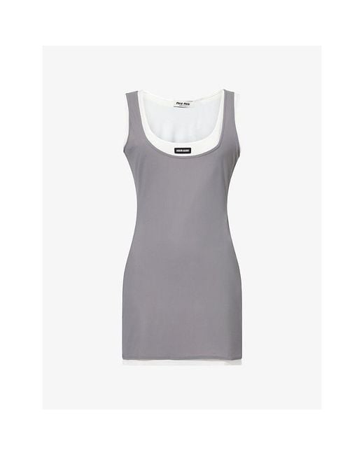 Miu Miu Gray Logo-Patch Layered Jersey Mini Dress