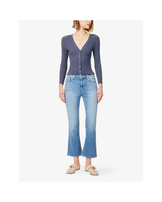 PAIGE Blue Royce Ruffled Cotton Blend Cardigan