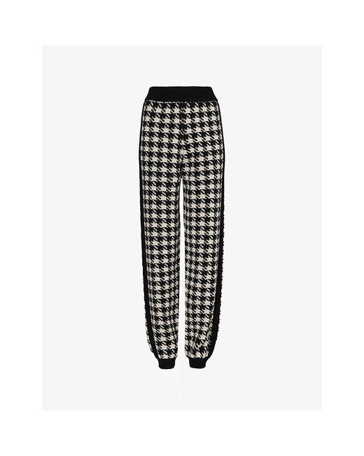 Gucci Black Elasticated-cuff Houndstooth-pattern Wool Trousers