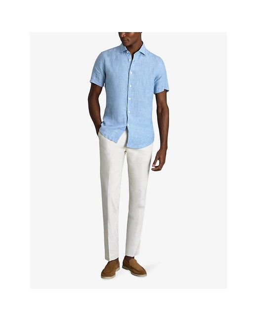 Reiss Blue Holiday Regular-fit Short-sleeve Linen Shirt Xx for men