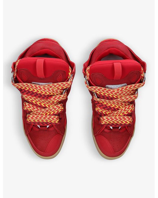 Lanvin Red Curb Leather And Mesh Low-Top Trainers for men