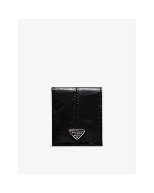 Prada Black Brand-Plaque Leather Wallet for men