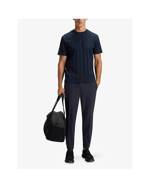 Boss Blue Logo-Embroidered Short-Sleeve Cotton T-Shirt for men